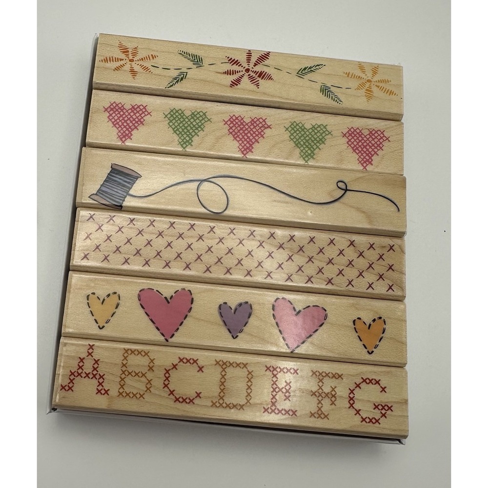 Hero Arts Sewing Needlework Borders Mixed Wood Mount Rubber Stamp Lot Of 6 New